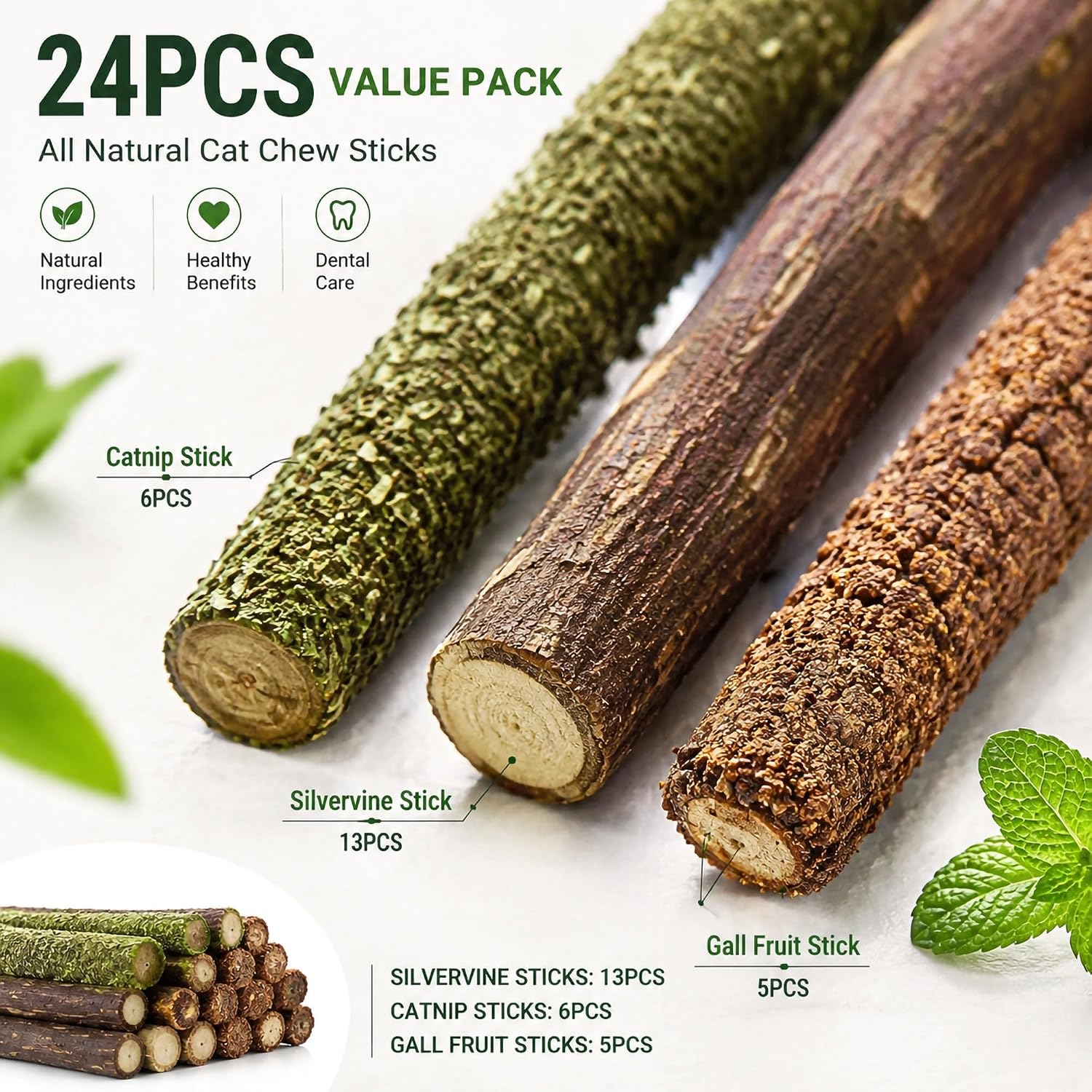 24 Palitos de Silvervine de 3  - Catnip Toys reseña y precio